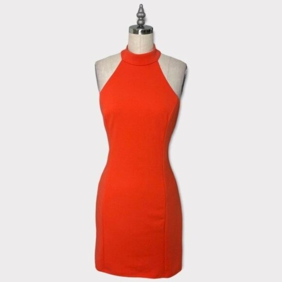 Lulu’s Mini Halter Bodycon Dress Red Orange Large - Picture 4 of 12